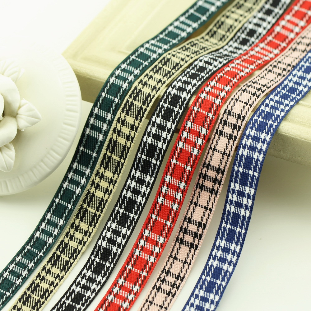 新款12mm格子涤纶丝带 手工diy发饰配件服饰材料批发