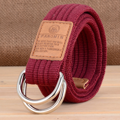 Korean version of 20 colors universal canvas belt for men and women, casual business jeans, double ring buckle belt, outdoor braided style