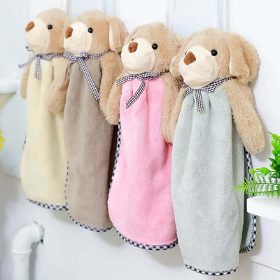 直銷卡通珊瑚絨擦手巾毛巾兒童挂式毛巾柔軟吸水廚房浴室擦手毛巾