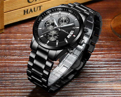CRRJU/ Kajun 2214 New Men's Business Watch for Men, Six-Hole Chronograph Multifunction Stainless Steel Watch