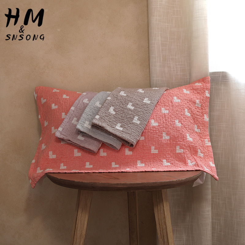 厂家直销水洗棉褶皱纱布纯棉枕巾 L枕巾日式风格柔软厚实批发代发|ms