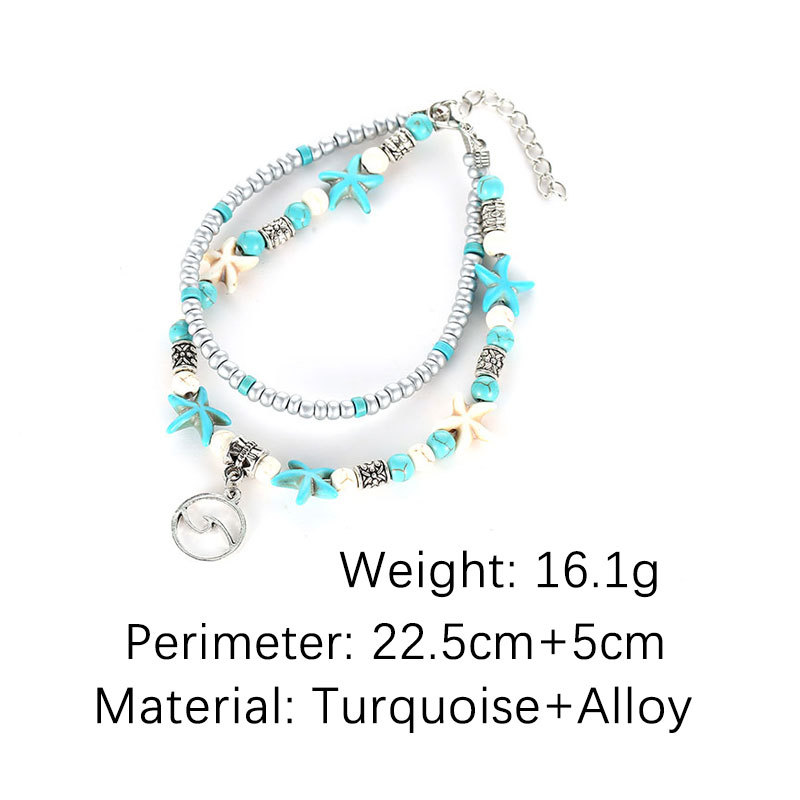 Fashion Starfish Pearl Conch Anklet Mizhu Yoga Turtle Pendant Anklet Retro Wave Foot Ornament display picture 2