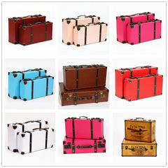 Vintage British-style leather trunk, hand-held wooden storage box, antique wooden box, display window decoration, photo shooting prop