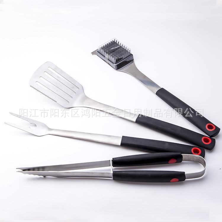 Nuevo mango de plástico traje parrilla Acero inoxidable BBQ4 set caja color herramientas barbacoa al aire libre cepillo limpieza utensilios
