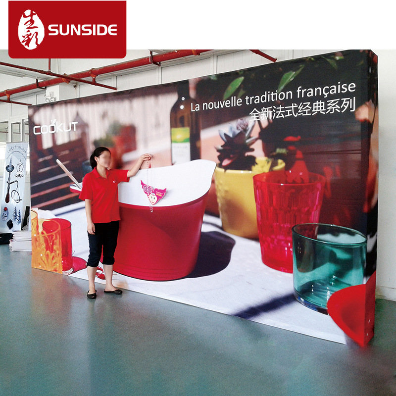 深圳厂家热转印经编布魔术贴拉网 活动背景签到处背景墙广告