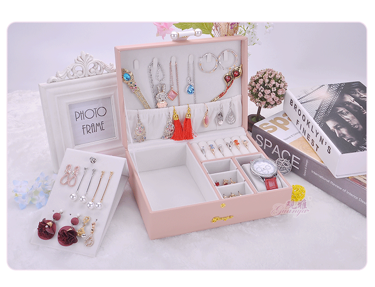 Korean Fashion Princess Storage Box Earrings Box Solid Color Double-layer Jewelry Box Women Jewelry Storage Box Wholesale Nihaojewelry display picture 1