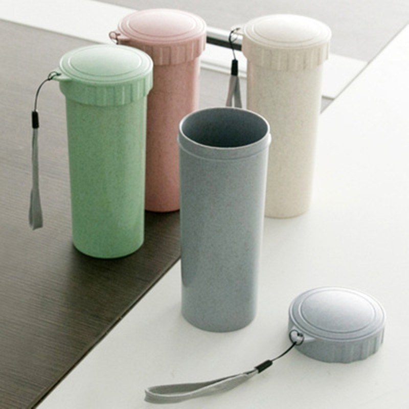 Creativo paja de trigo portátil de plástico al aire libre taza de agua para hombres y mujeres estudiante lindo mini pareja taza