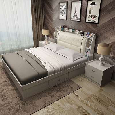 高箱床1.5米气动储物床带抽屉现代简约皮床头双人床1.8米收纳床|ms