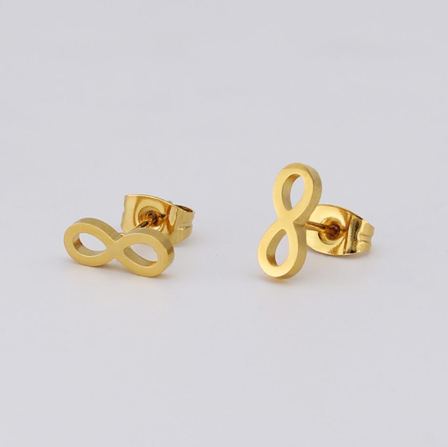 Daily Occasion 304 Stainless Steel Material PVD Coated 18K Gold Real Gold Plated Infinity 304 Stainless Steel Fashion Waterproof Non Tarnish Ear Studs
