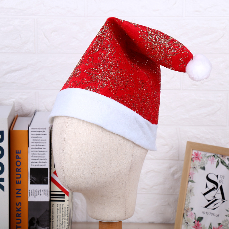 圣诞装饰品绒布复合圣诞帽圣诞晚会派对舞会帽圣诞帽印花圣诞帽