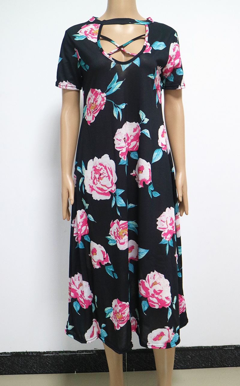 Summer Floral Print Midi Dress Cross Neck Pleated Design Versatile Style Perfect for Casual Outings Wholesale
