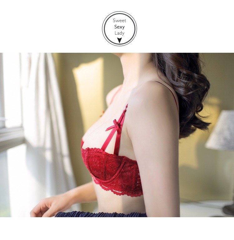 1/2 cup seductive women's underwear thin collection small chest sexy lace bra set_voghion.com