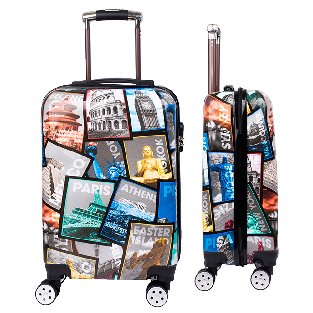 白沟厂家分销万向轮20寸28寸登机托运箱pc图案行李拉杆旅行箱批发