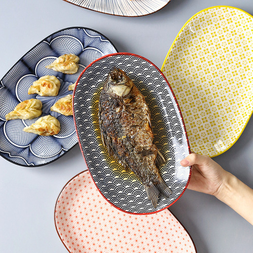 12-inch Japanese-style fish plate underglaze color household dish plate hotel creative dish plate supply Amazon