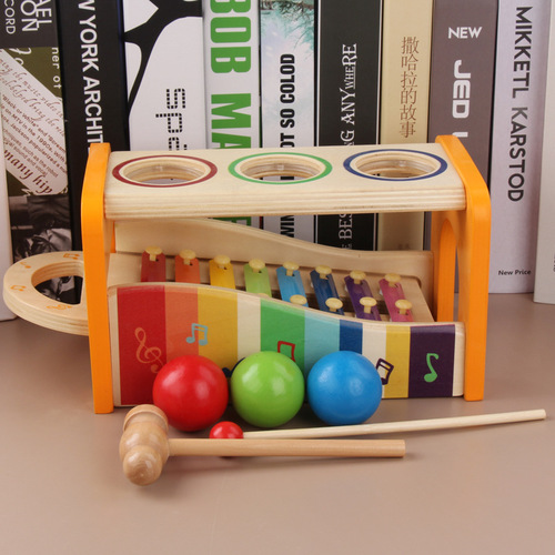 Manufacturer of three-ball knocking table, whack-a-mole infants and young children, small eight-note xylophone, baby wooden 1-3 years old educational toy