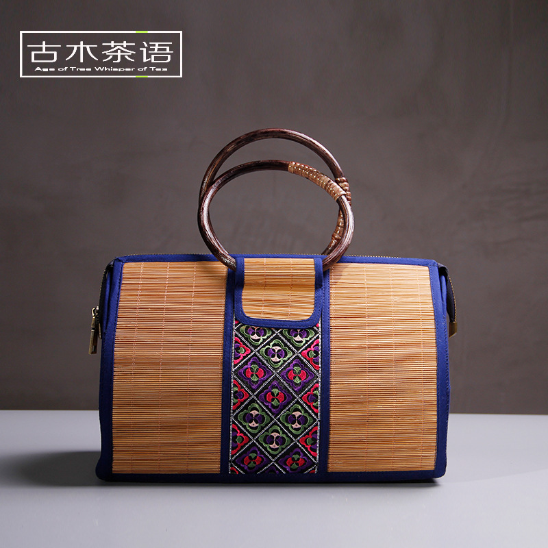 支持一件代发竹丝编织手提女包简约时尚复古女包轻便竹丝女提包|ru