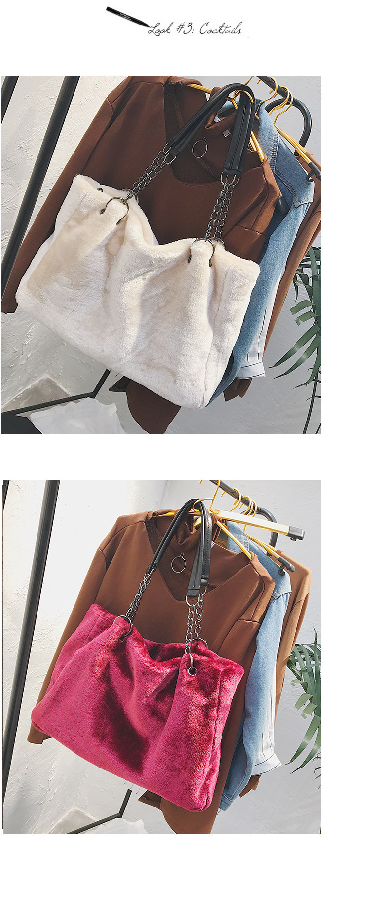 331g Weight Polyester Lining Material Zipper Closure Type Plush Material Solid Color Pattern Vintage Style Style Square Shape Grey, White, Red, Black Color Large Size New Plush   Fashion Plush Big  Shoulder Bags 10