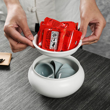 德化白瓷建水茶洗陶瓷大號帶蓋日式干泡功夫茶具配件洗茶碗杯水孟