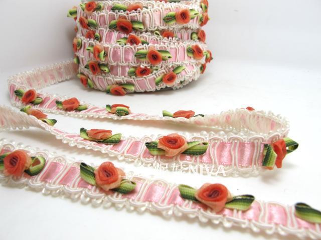 怩娃20mm手工色丁玫瑰花带/服饰鞋帽装饰带/手工DIY辅料配件批发