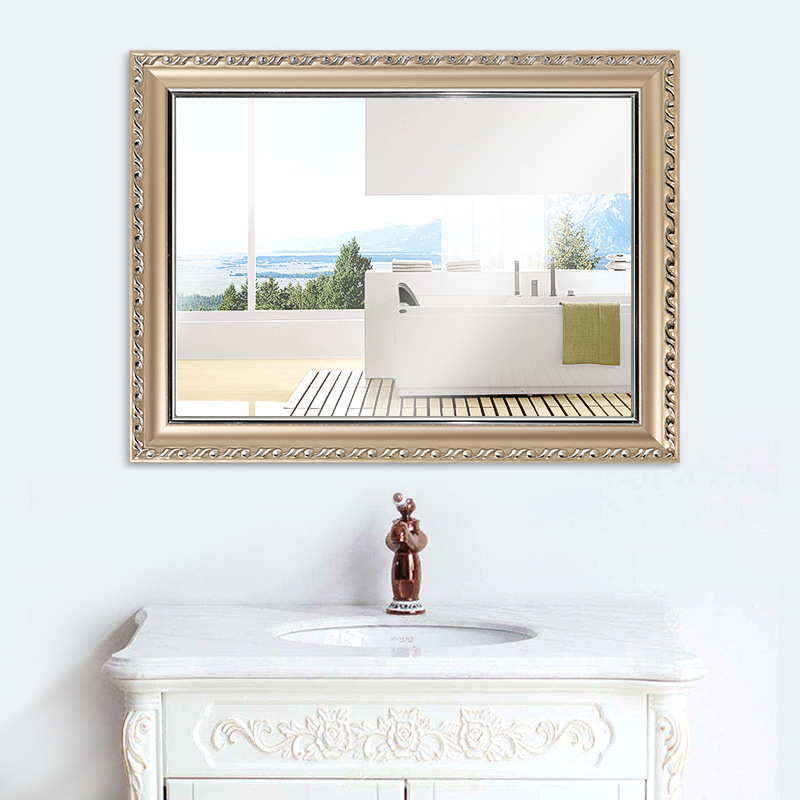 Plastic Frame Bathroom Mirror Vanity Mirror Retro Wall-Mounted Bathroom Wholesale Wall-Mounted Home Decor