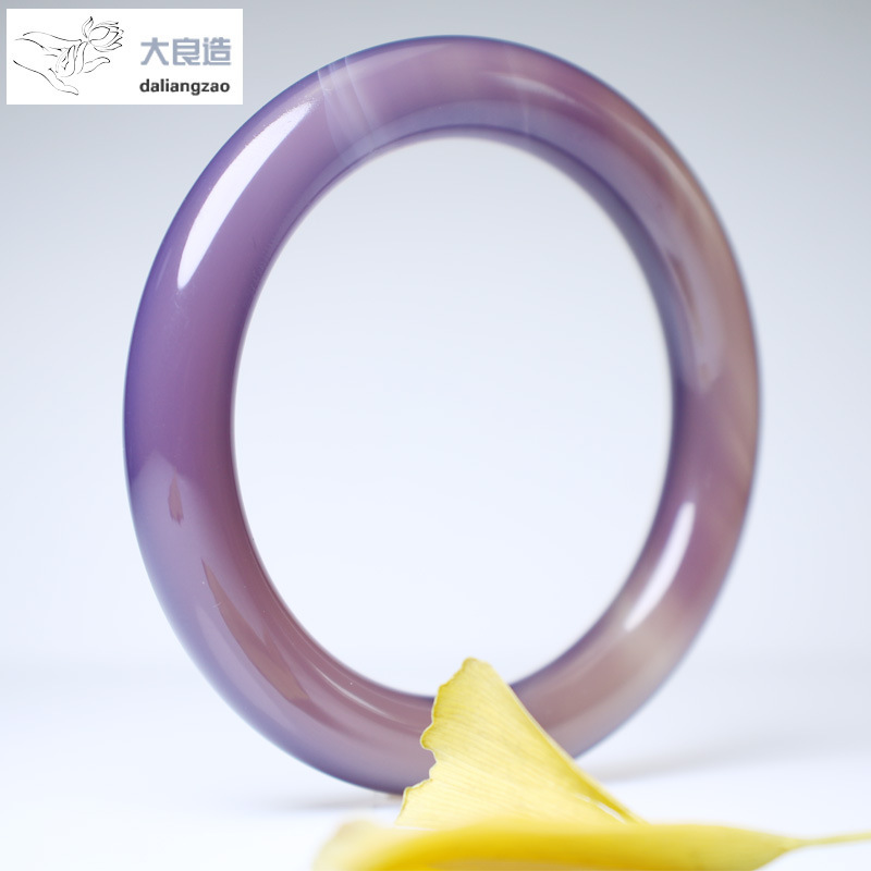 巴西纯天然原色无烧帝王紫玉髓手镯冰透紫玛瑙圆镯子复古礼52-64|ru