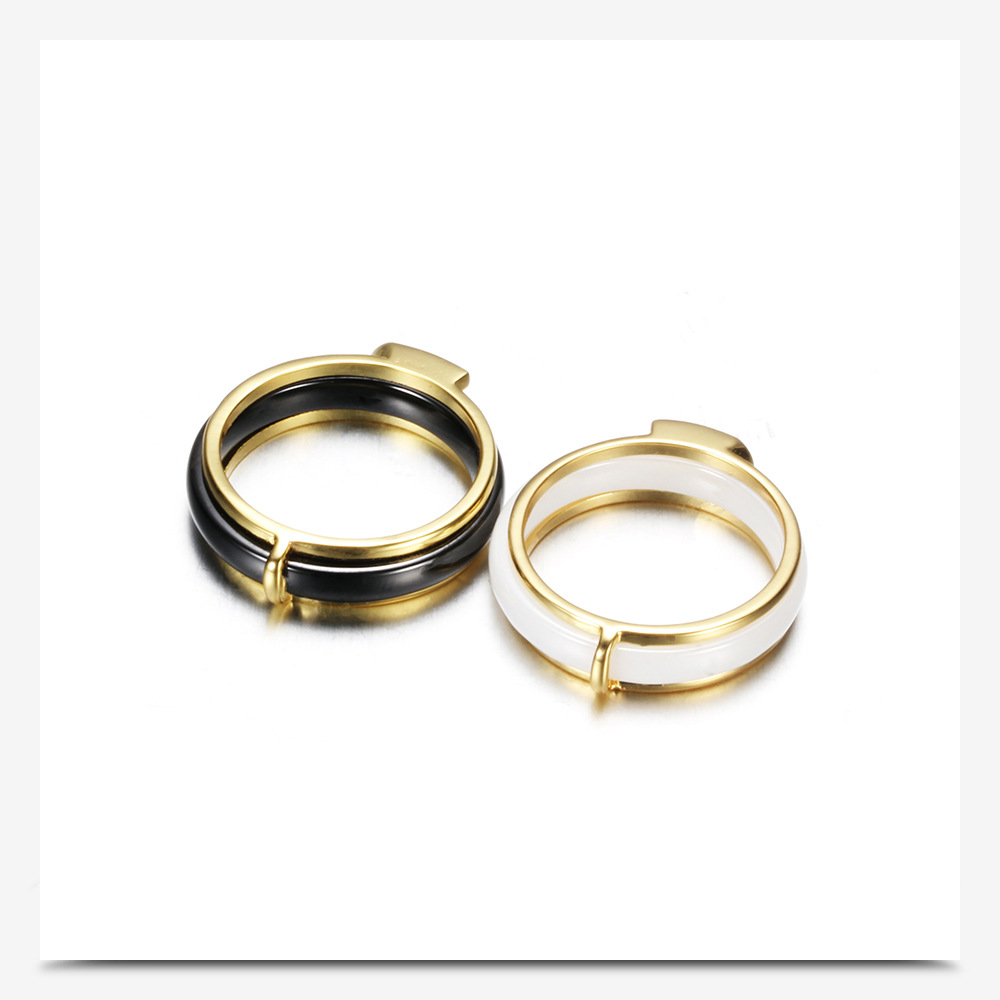 Creative Belt Buckle Black White Ceramic Copper Couple Ring