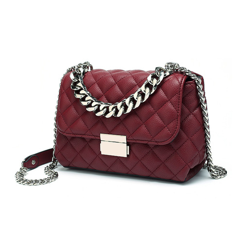 Diamond chain small square bag  new Korean style fashion lock women's bag versatile soft leather shoulder crossbody bag on behalf of