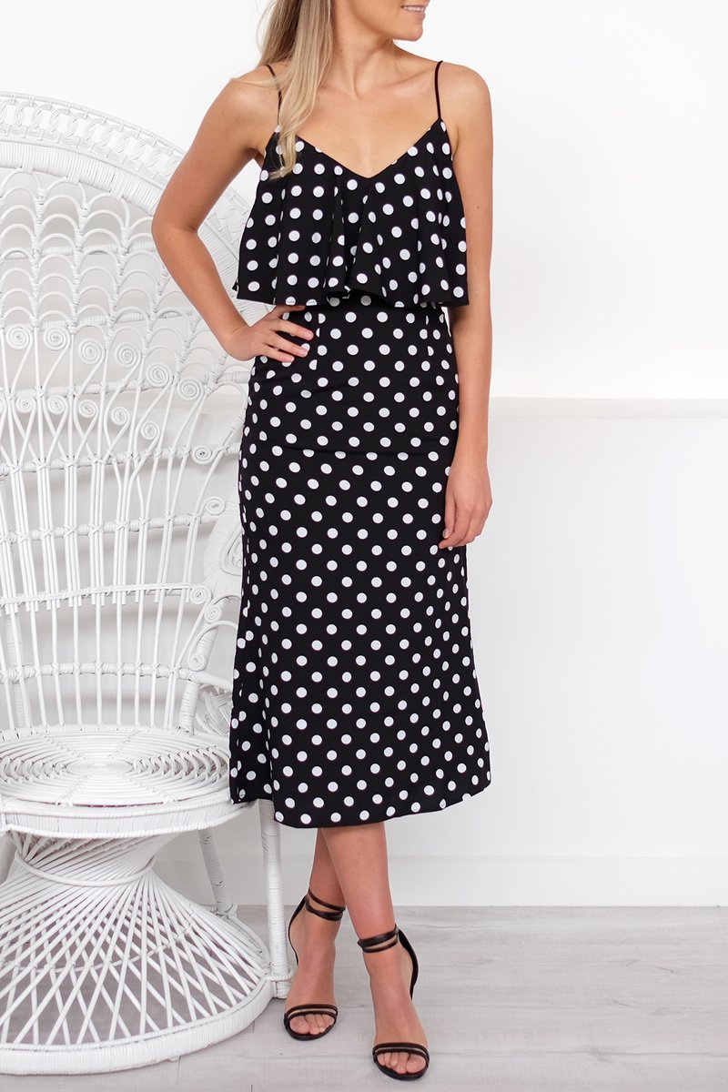   Ladies Fashion Polka Dot Print Sling V-neck Dress Set NSYF1097