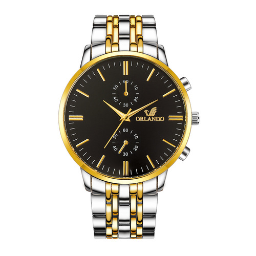 Foreign trade simple scale men's business event gift watch double-eye fake alloy steel band watch men's wholesale