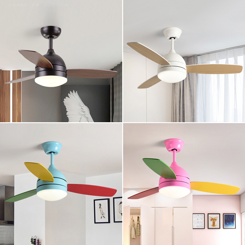Nordic Electric Fan Chandelier Solid Wood Style Living Room LED Ceiling Fan Light Simple Bedroom Dining Room Household Fan Light