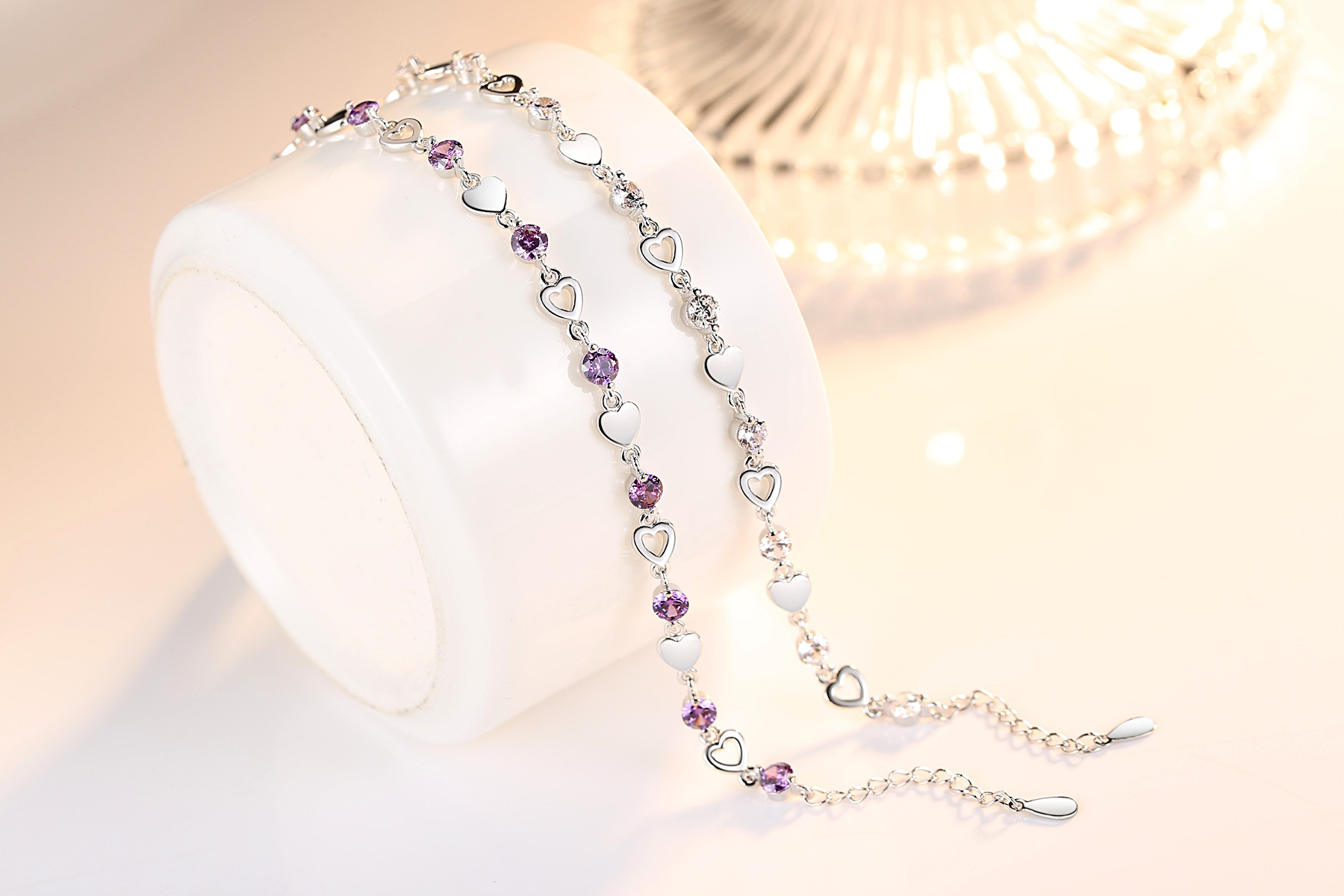 Hand Jewelry Heart-shaped Ladies Zircon Crystal Copper Bracelet Wholesale