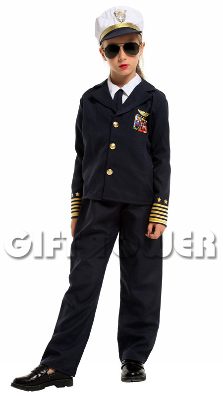 Carnival Costume G-0382, a cool little female captain cosplay costume, children's character costume, children's performance costume detail image 3