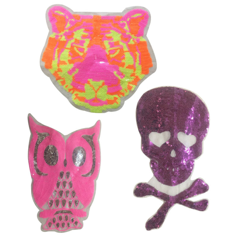 手工DIY服装辅料花边 亮片布贴衣服补丁贴 珠片绣花 猫头鹰布贴