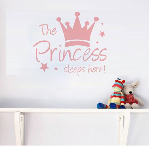 厂家批发新款皇冠英文The Princess sleeps here儿童房墙贴画 PD1