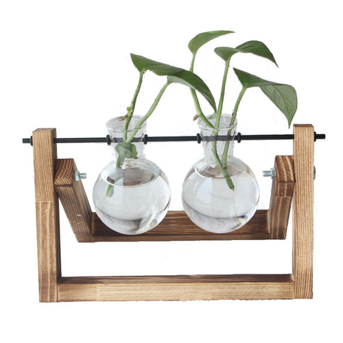 Creative hydroponic plants transparent wooden frame vase desktop small fresh container living room modern decoration ornaments