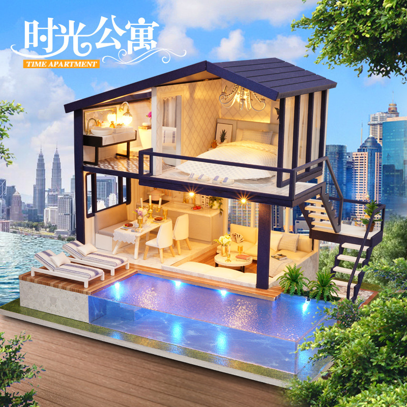 Nueva Casa de Campo hecha a mano de bricolaje modelo de construcción de madera Tiempo apartamento chica juguete Regalo de Cumpleaños entrega de una pieza