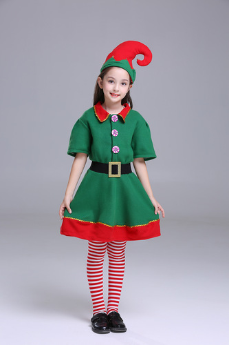 Christmas costumes children's Christmas elf costume cosplay parent-child costume festival adult men's and women's green Christmas costume