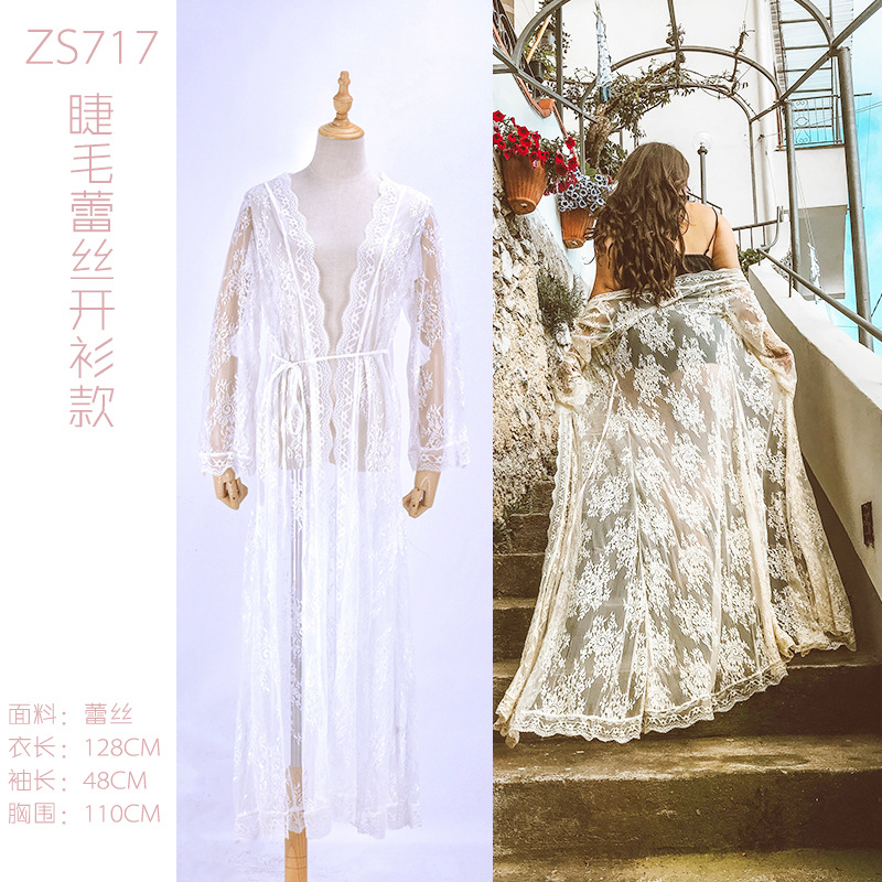 Fashion  New Wave Lace Lace Loose Sunscreen Beach Cardigan Long Skirt Holiday Wear Swimsuit Outside Smock Nihaojewelry Wholesale display picture 12