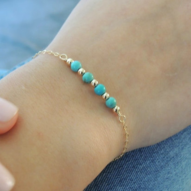 New AliExpress Hot Selling European and American Fashion Popular Women Single Layer Turquoise Beaded Bracelet Wholesale