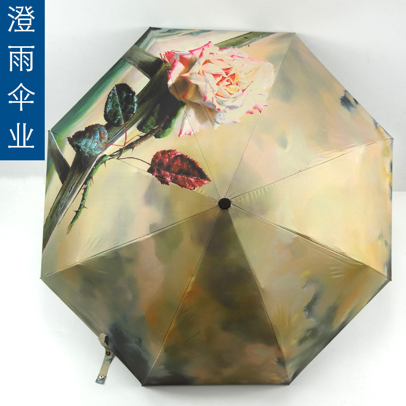 转印玫瑰花雨伞一键开收创意手柄大理石高档晴雨伞女式防晒太阳伞|ms