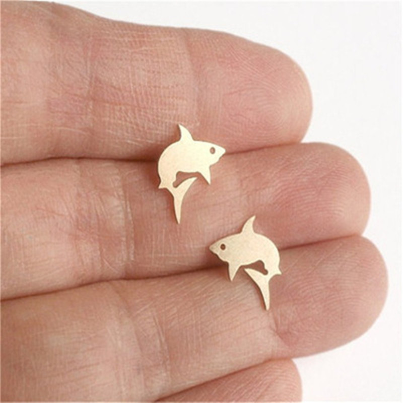 Simple Shark Ear Studs Small Whale Ear Studs Marine Animals Great White Shark Ear Studs Small Fish Ear Studs display picture 8