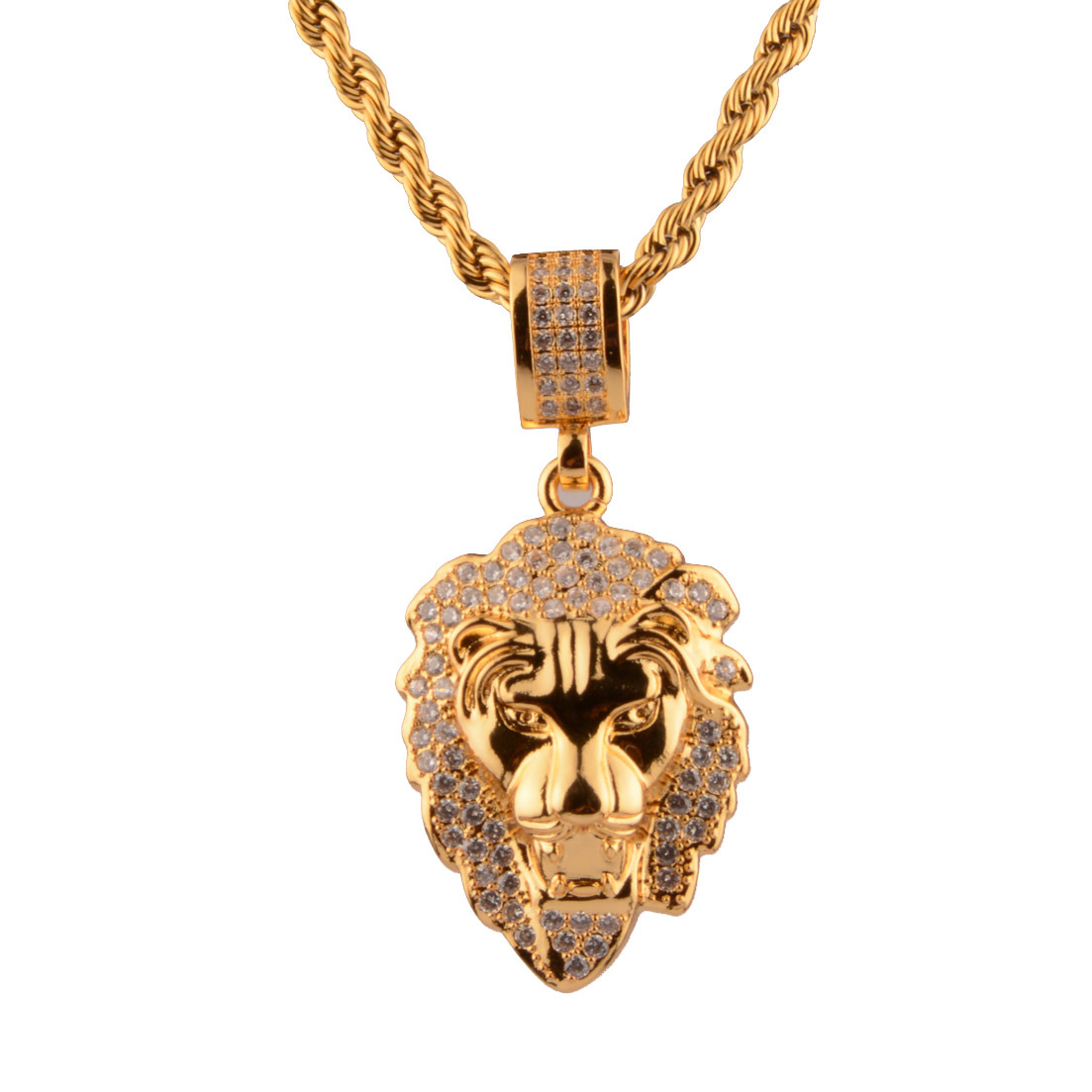 304 Stainless Steel Pendant Material Hip-Hop Lion 304 Stainless Steel Brass Polishing Inlay Men's Charms Pendant Necklace