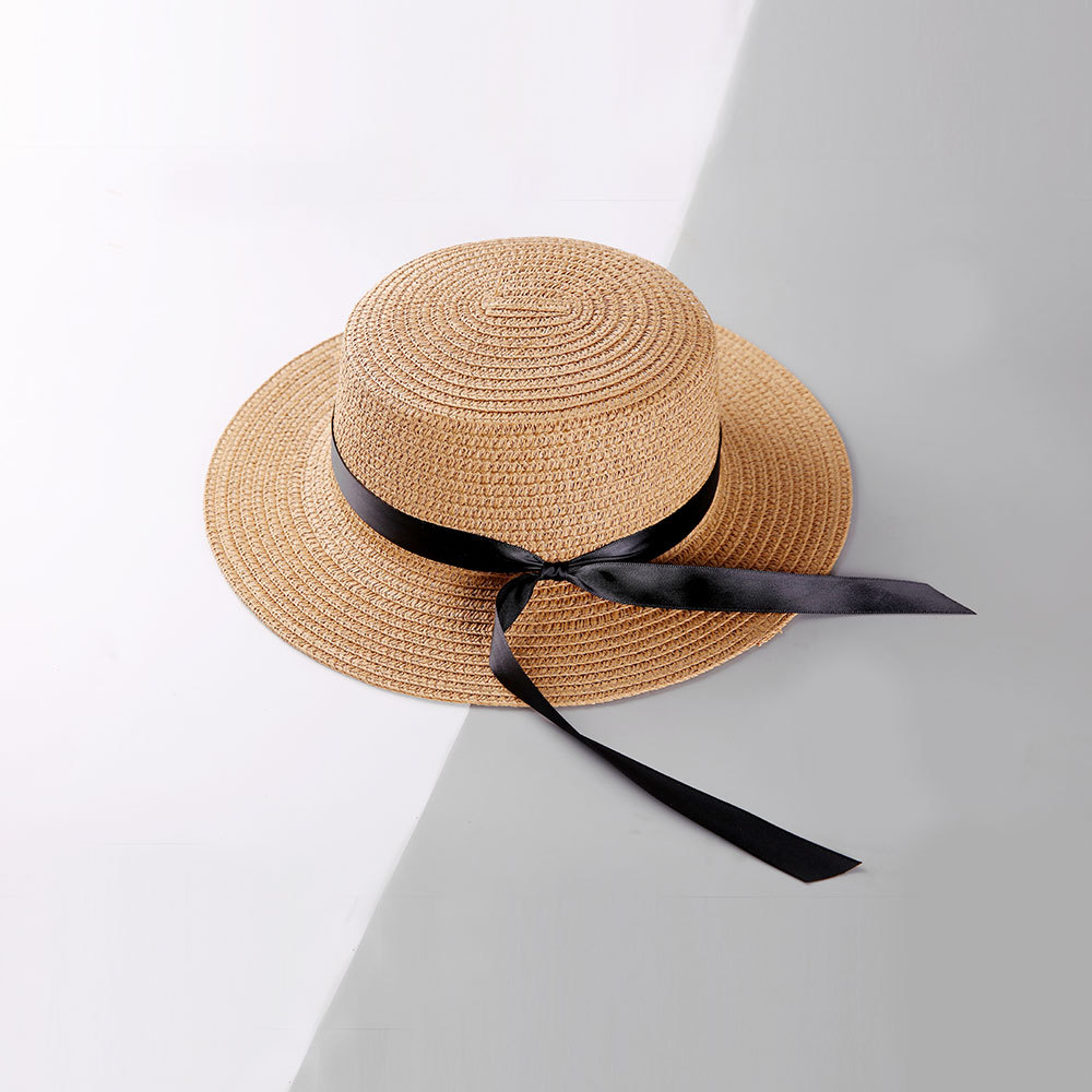245g Weight Anniversary, Business, Wedding, Birthday Occasion Solid Color Pattern Unisex Gender Basic Style White Color Knotted Ribbon Outdoor Sunscreen Straw Hat 6