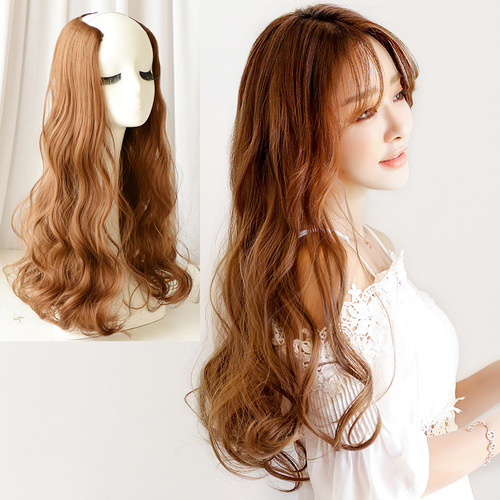 Wig for women with long curly hair, big wave, long hair, fluffy natural long straight hair, U-shaped wig hair extensions