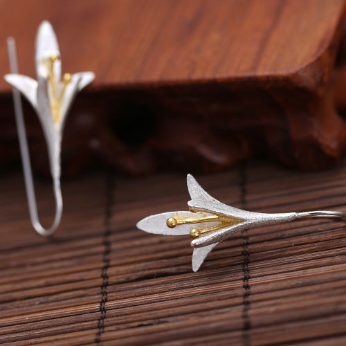 Pendientes de plata esterlina s925 pendientes Tailandia artesanía moda elegante flor pendientes de plata esterlina joyería de plata al por mayor