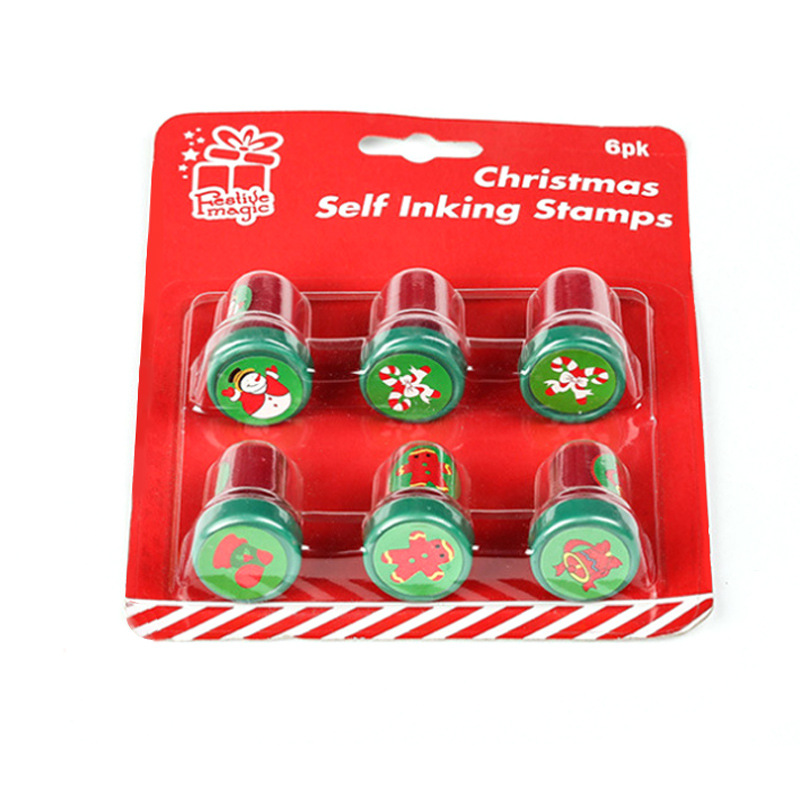 Sello de Navidad para niños colorido lindo creativo de dibujos animados de juguete de plástico redondo sello de Navidad