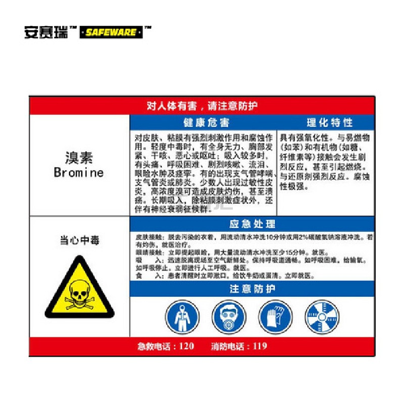 安赛瑞(SAFEWARE) 职业病危害告知卡(溴素)-ABS板,600×450mm；14