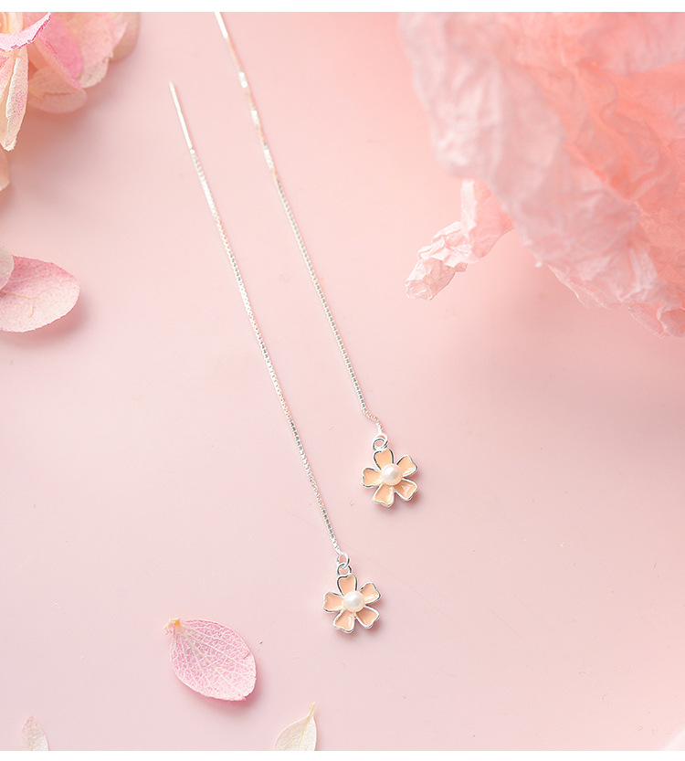 Pendientes de plata esterlina s925 pendientes de perlas de estilo coreano pendientes de flores frescas pendientes de moda de flores para mujer