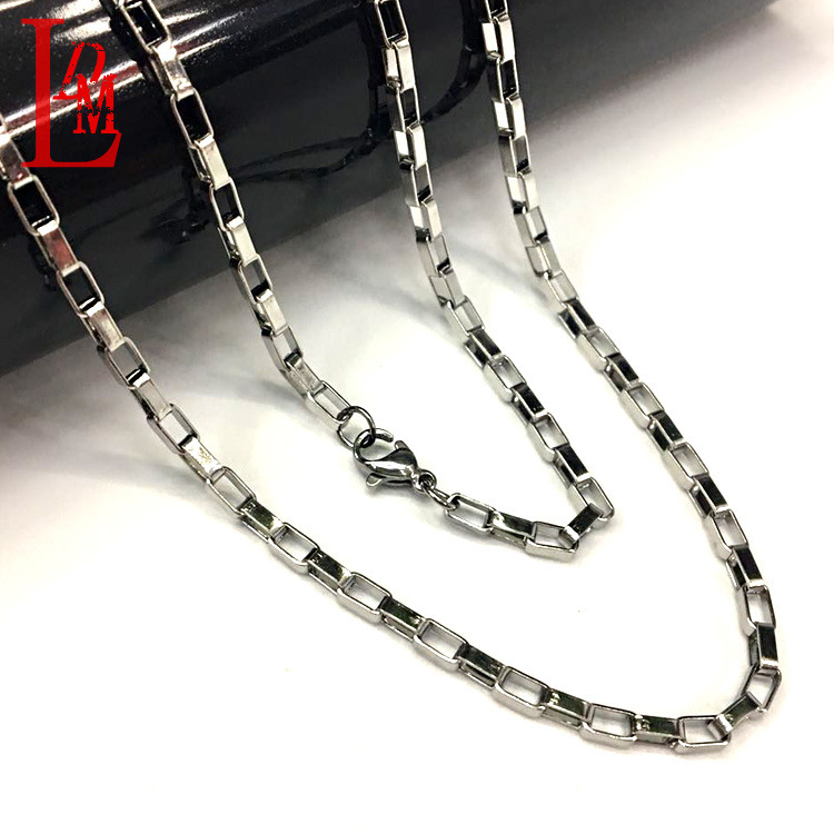 亚马逊爆款首饰 3.0长盒子不锈钢项链 可电镀黑色金色