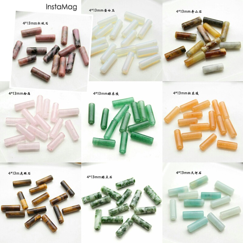 4*13 natural powder Crystal Amethyst Red Stone Tiger Eye Stone Green Point stone round tube DIY earrings tassel jewelry accessories